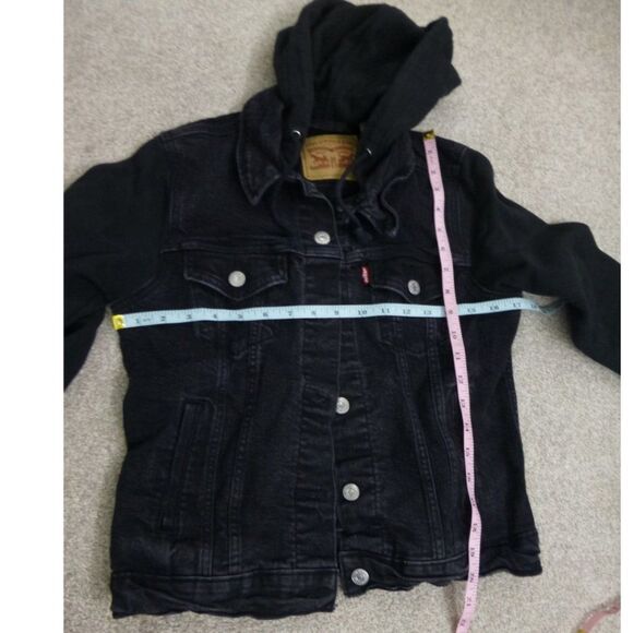 Levis' Black Denim Hybrid Hoodie Trucker Jacket - Picture 10 of 12